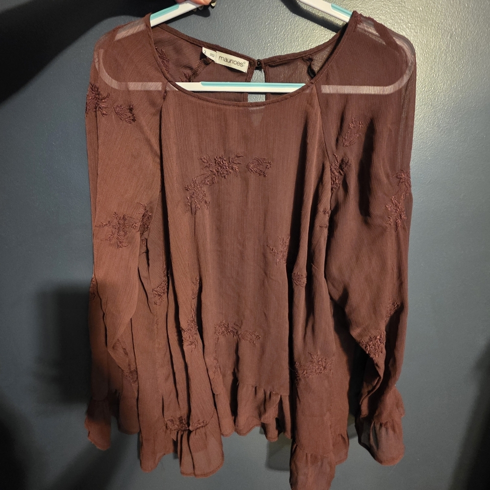 Maurices Women's Rich Brown Floral Blouse